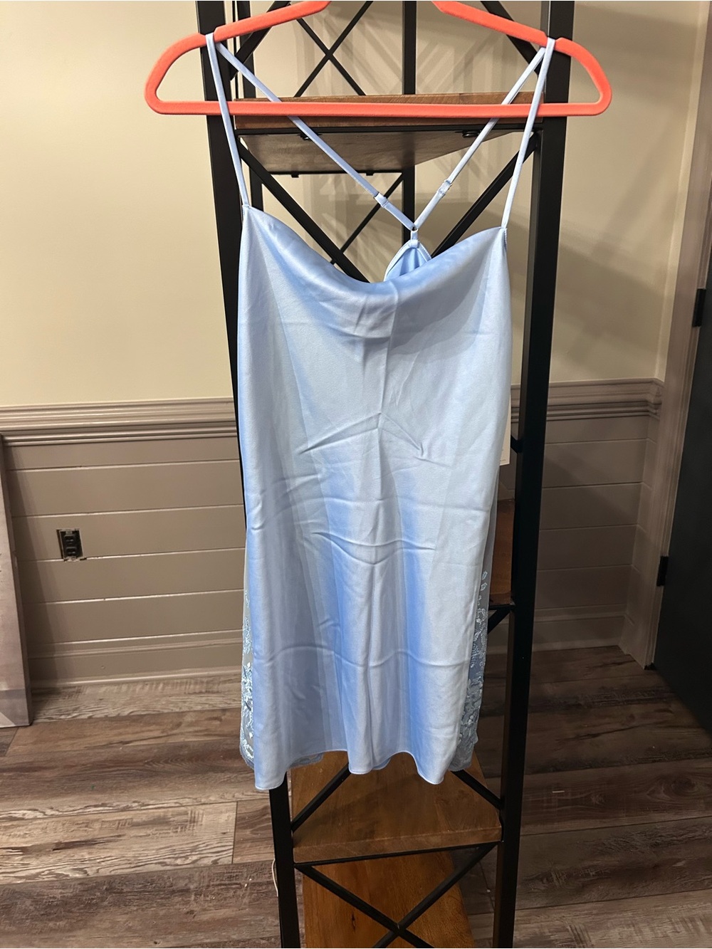Hera Collection Light Blue Satin Slip with Lace Side Panels